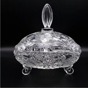8" McKee American Brilliant Cut 3-Toed Footed Candy Dish with Lid